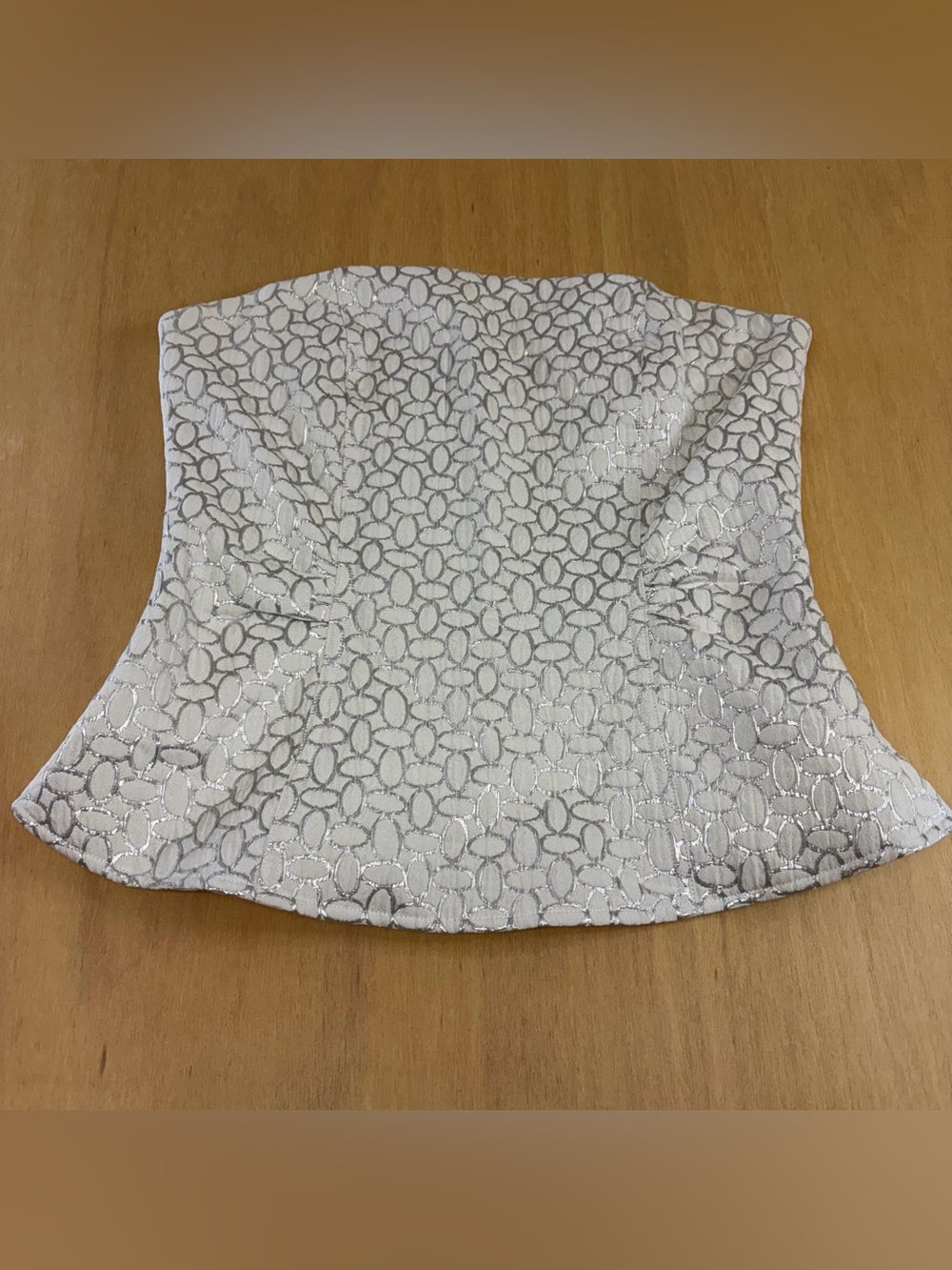 The Limited White Silver Metallic Corset Bustier Brocade Top M Strapless Y2K